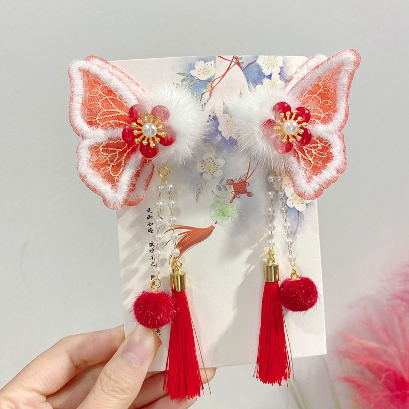 汉服头饰儿童古风发饰拜年服发夹蝴蝶喜庆年款流苏唐装2024新款,童装/婴儿装/亲子装,汉服,淘宝优惠券,粉丝福利购,淘宝优惠卷