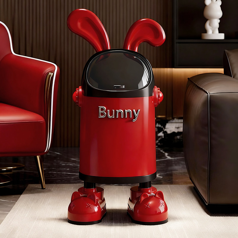 创意兔子垃圾桶家用带盖大容量客厅卧室厨房可爱卡通高颜值带轮子