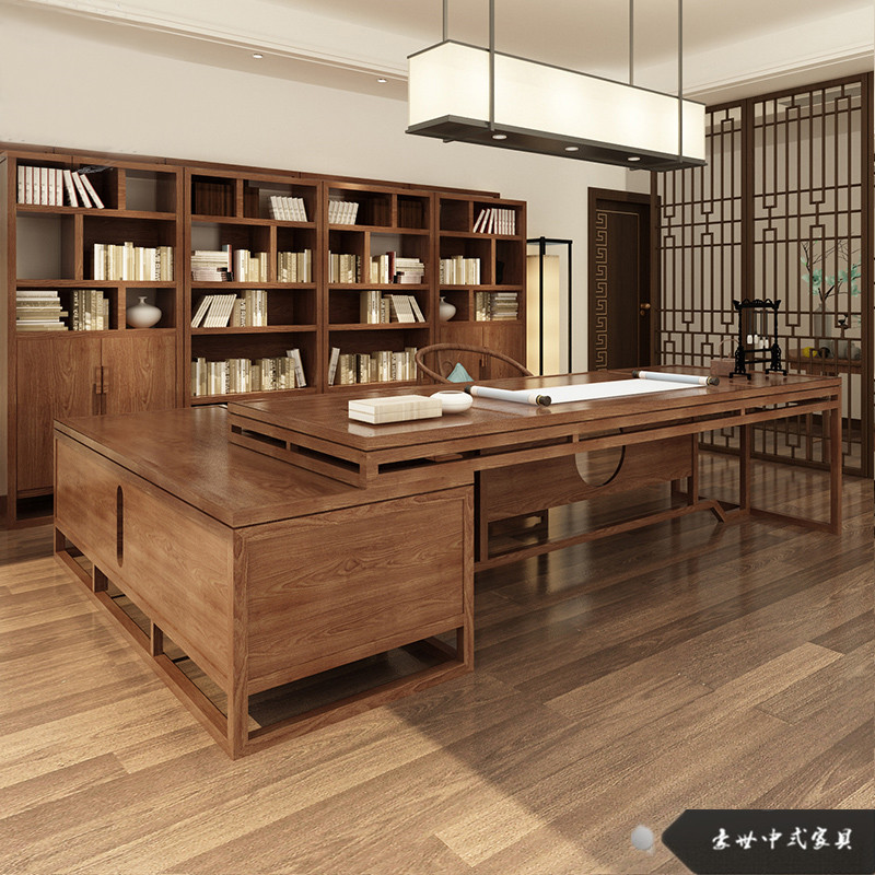 新中式实木老板桌办公室经理总裁大班台现代简约书桌电脑桌椅组合