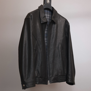 宽松版皮衣男高级植鞣绵羊皮秋真皮秋季新款男士翻领皮夹克外套