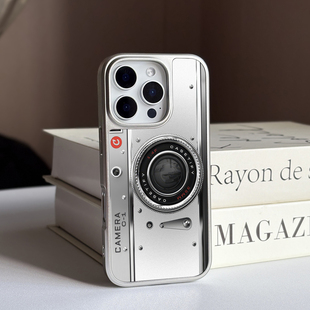 Silence复古相机手机壳16promax/17air手机壳适用苹果15磁吸手机保护套14pro13防摔软边12pro磨砂黑保护壳