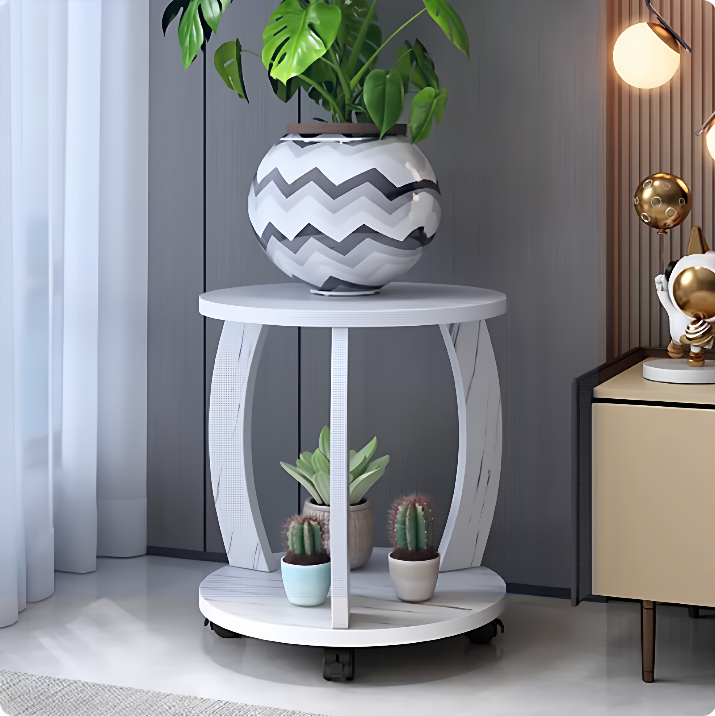 花架客厅落地式可移动带轮花盆架盆景座架绿植置物架室内阳台托架