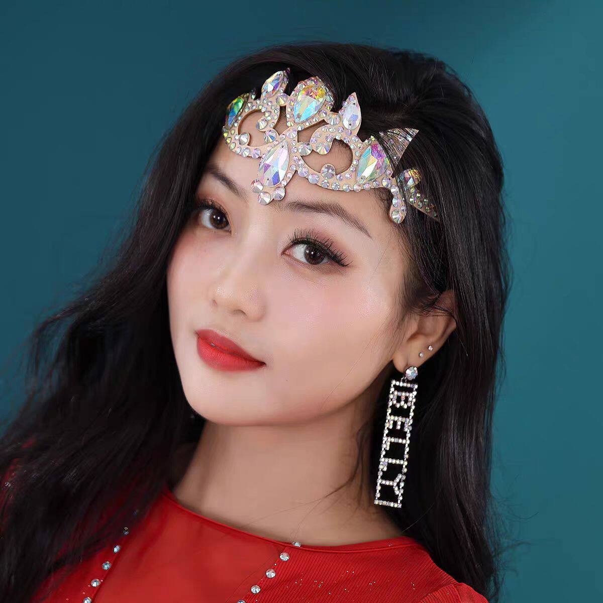 肚皮舞服装配饰2025新款东方舞土耳其彩钻舞蹈链子女水钻头链头环