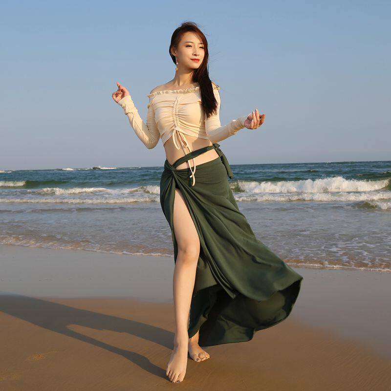 肚皮舞练功服套装初学长袖上衣裙