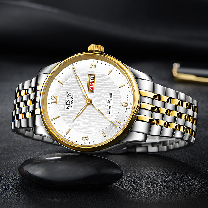 男士双日历手表真皮男生表商务表