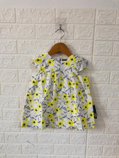 原D韩国小雨伞云朵童装夏季女童纯棉黄色碎花连衣裙