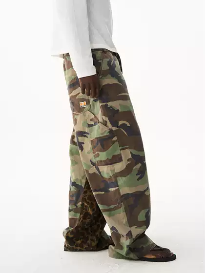 EXITMODE 26SS Loose Casual Contrast Color Camo Leopard Print Unisex Workwear Pants