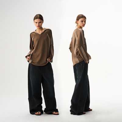 BLINDNOPLAN26SS【basic系列】 V领撞色宽松慵懒风飞褊长袖T恤
