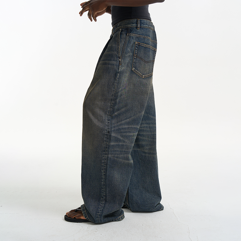 EXITMODE BY BLINDNOPLAN26SS'王牌裤型'廓形捏褶水洗宽松牛仔裤