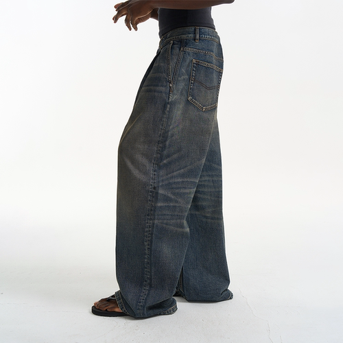 EXITMODE26SS '王牌裤型'廓形捏褶复古水洗宽松休闲阔腿牛仔裤