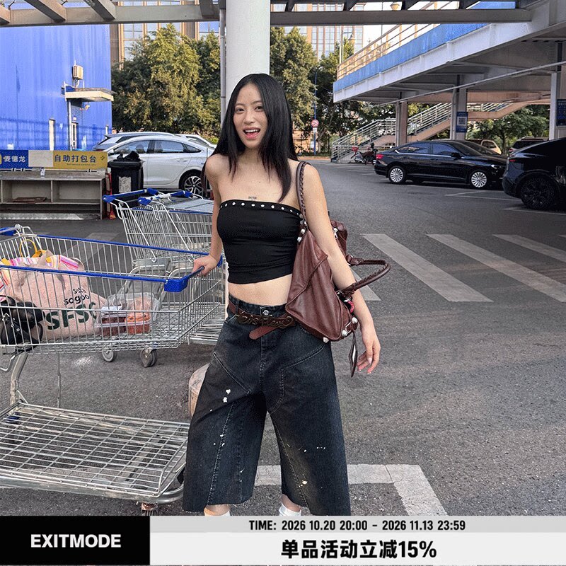 EXITMODE BY BLINDNOPLAN 25SS 水洗泼墨植绒牛仔短裤伐木五分裤
