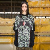 BLINDNOPLAN 24SS绿迷彩网布撞色印花短袖 EXITMODE T恤夏季