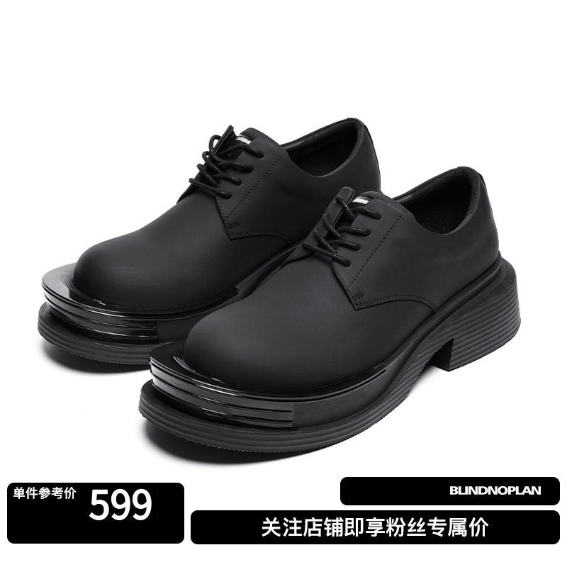 BLINDNOPLAN 暗面黑色牛皮圆头增高厚底夹心德比鞋休闲皮鞋,流行男鞋,休闲皮鞋,淘宝优惠券,粉丝福利购,淘宝优惠卷