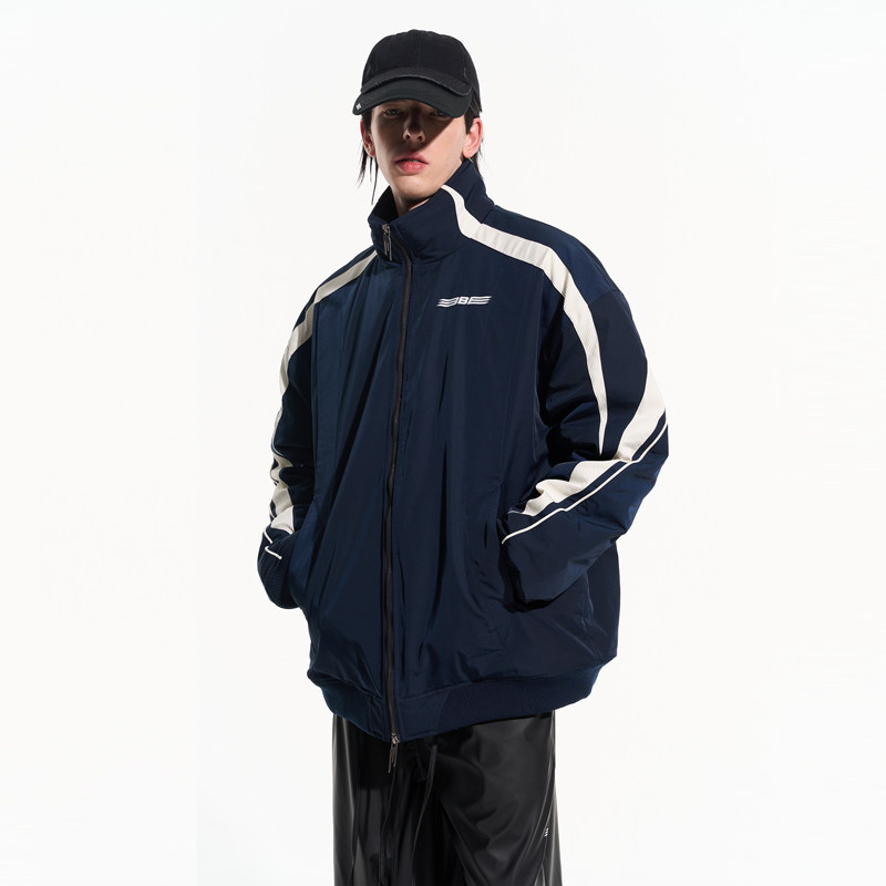 BLINDNOPLAN 条纹撞色拼接棉服复古LOGO运动棉衣明星同款