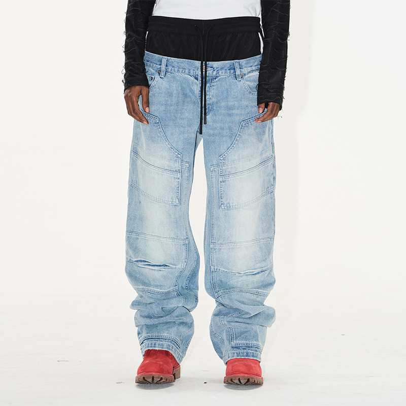 EXITMODE BY BLINDNOPLAN 25SS 双层腰运动牛仔错位伐木裤潮流