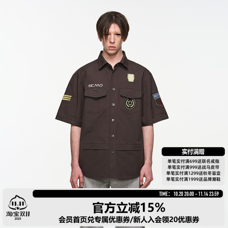 重工徽章刺绣短袖衬衫