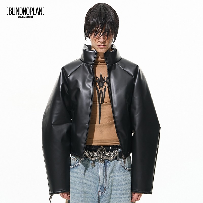 BLINDNOPLAN 24AW 高端系列特殊胶感廓形插肩袖拉链棉服外套黑色