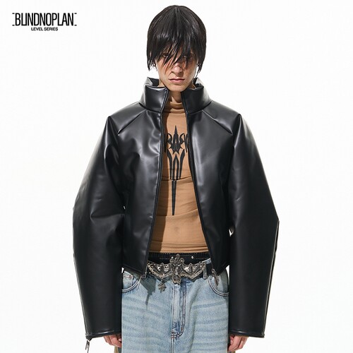 BLINDNOPLAN 24AW 高端系列特殊胶感廓形插肩袖拉链棉服外套黑色