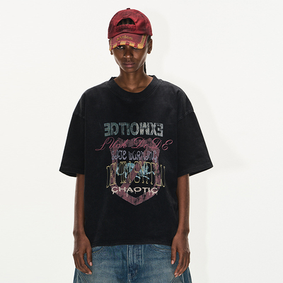 EXITMODE BY BLINDNOPLAN 25SS黑色水洗做旧视觉重叠印花T恤短袖