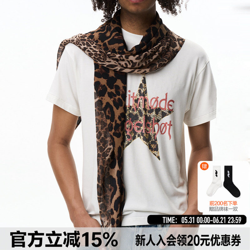 EXITMODE 26SS复古双豹纹拼接系脖高级感百搭长条飘带丝巾男女款