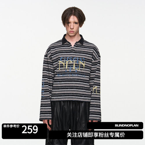 BLINDNOPLAN水洗做旧条纹POLO
