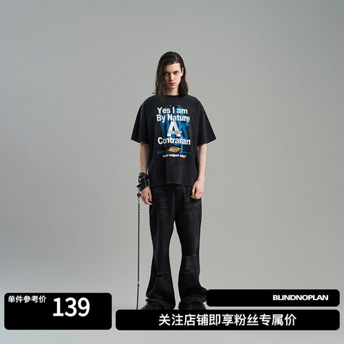 BLINDNOPLAN做旧洗水印花T恤
