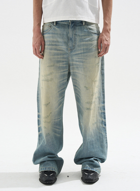 EXITMODE BY BLINDNOPLAN 25AW手作猫须水洗蓝牛仔裤阔腿裤