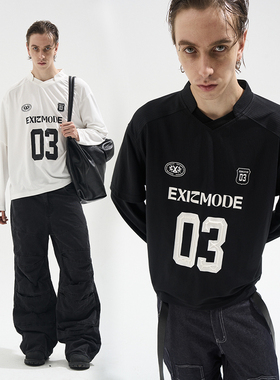 EXITMODE BY BLINDNOPLAN 25AW美式复古假两件条纹球衣长袖T恤