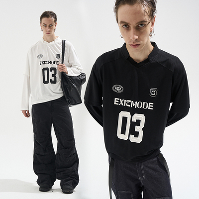 EXITMODE BY BLINDNOPLAN 25AW美式复古假两件条纹球衣长袖T恤