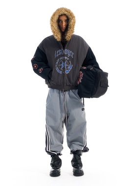 EXITMODE BY BLINDNOPLAN 25AW 拼色毛领卫衣棉衣冬季保暖棉服