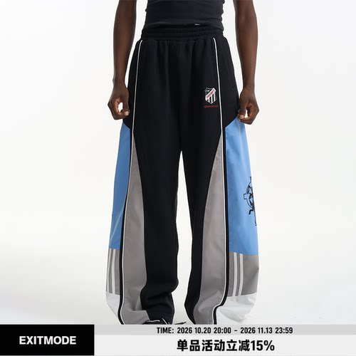 EXITMODE BY BLINDNOPLAN26SS撞色拼接刺绣宽松运动休闲长裤