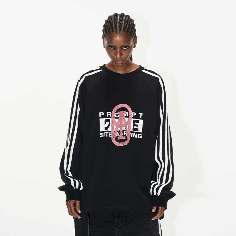 运动撞色拼接印花春季宽松卫衣