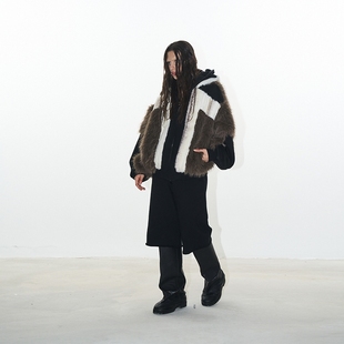 保暖毛绒外套棉服撞色拼接 拼色连帽面罩冬季 BLINDNOPLAN 24AW