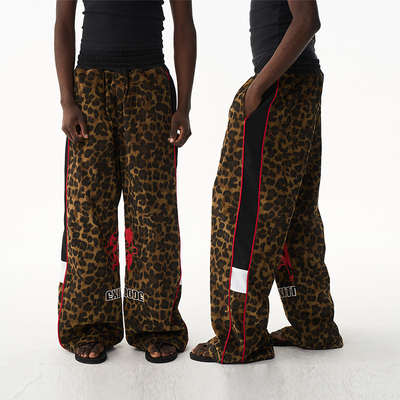 EXITMODE26SS美式复古豹纹休闲直筒宽松运动长裤