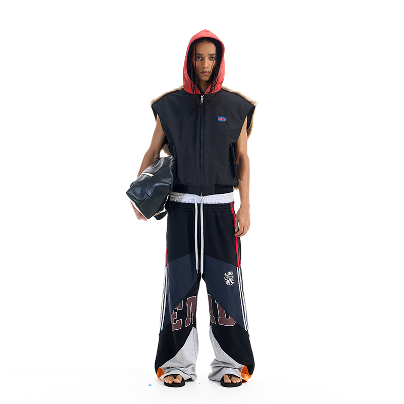 EXITMODE BY BLINDNOPLAN 25AW 拼接毛绒迷彩连帽马甲背心外套