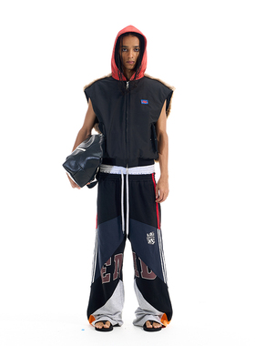 EXITMODE BY BLINDNOPLAN 25AW 拼接毛绒迷彩连帽马甲背心外套