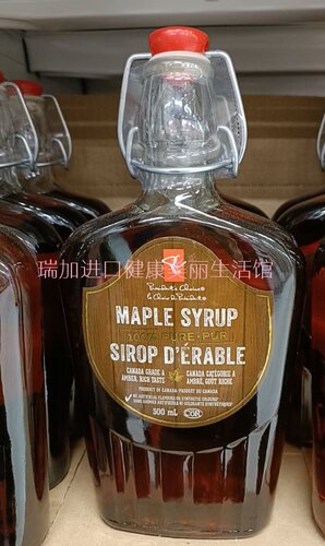 包邮加拿大PC总统之选纯枫树枫叶糖浆A级500ML压口玻璃瓶