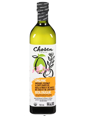 包邮加拿大CHOSEN FOOD高油酸红花油牛油果油椰子油燃点高750ml