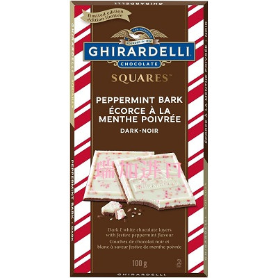 包邮加拿大GHIRARDELLI薄荷树皮方块黑巧克力100克*2板限时限量版