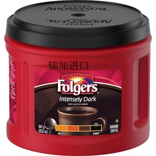 包邮加拿大购美国Folgers福爵浓郁深度烘焙黑咖啡粉641g/桶多种