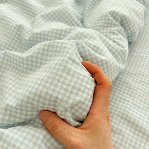 唐朝一只鱼水洗棉迷你浅蓝格床单