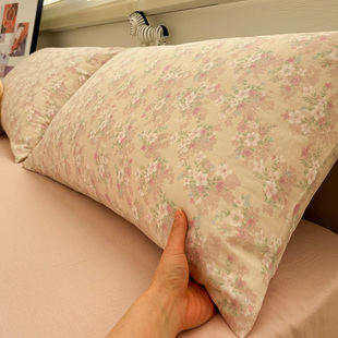 双层纱桃夭夭全棉小碎花枕套单个48x74cm纯棉纱布单人枕头套一对