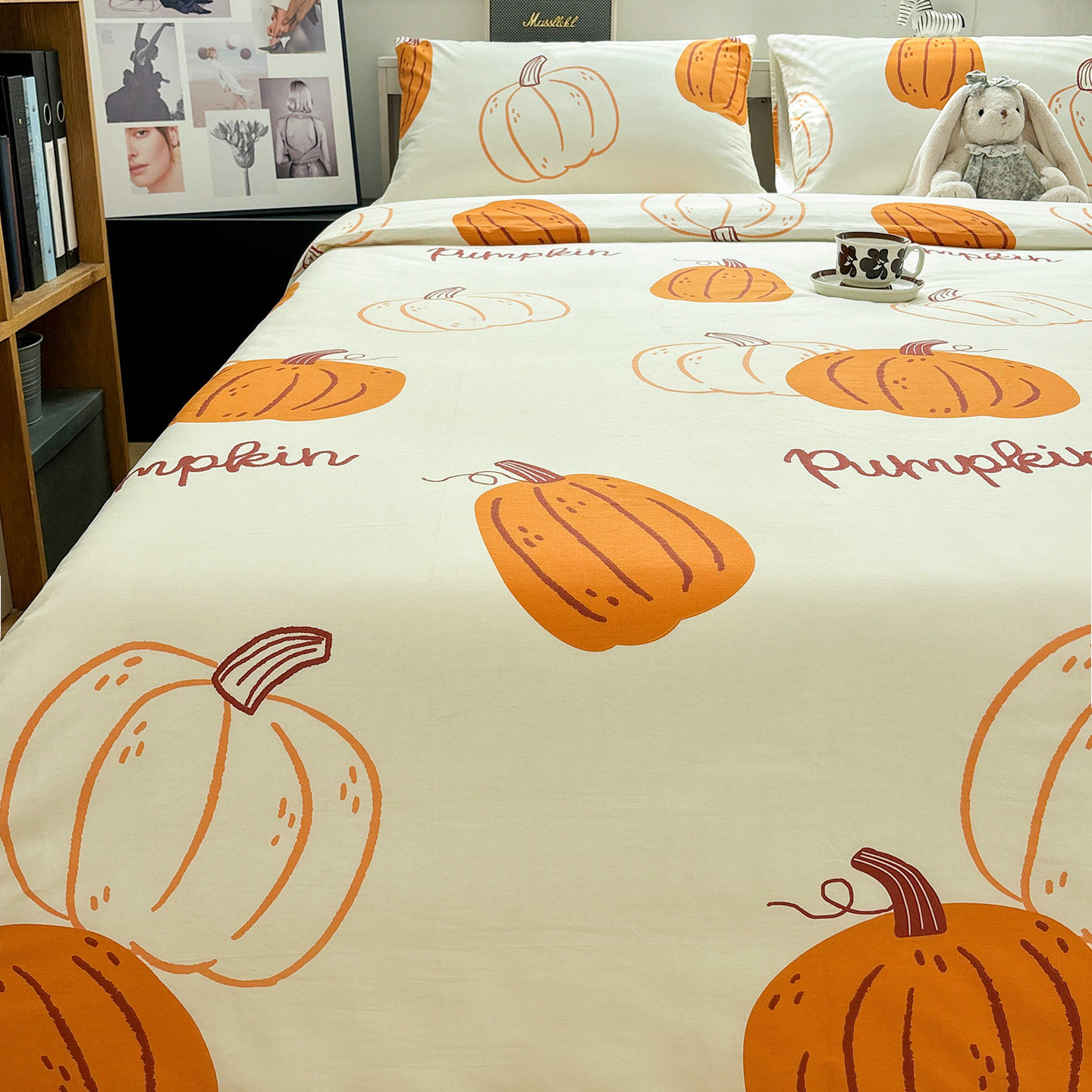 YU-南瓜派卡通纯棉床笠款四件套亲肤斜纹宿舍1.2米三件套四季可用