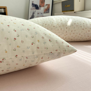 A类双层纱奶油小花枕套一对装 48x74全棉成人枕头套单个枕芯内胆套