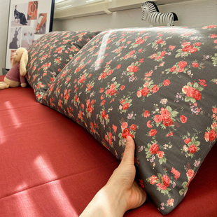 A类纯棉双层纱玫瑰故事枕套一对装 单件48x74宿舍单双人枕芯内胆套