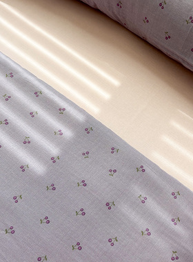 A类全棉双层纱紫樱桃纯棉单品床单浅紫色小清新碎花可配三四件套