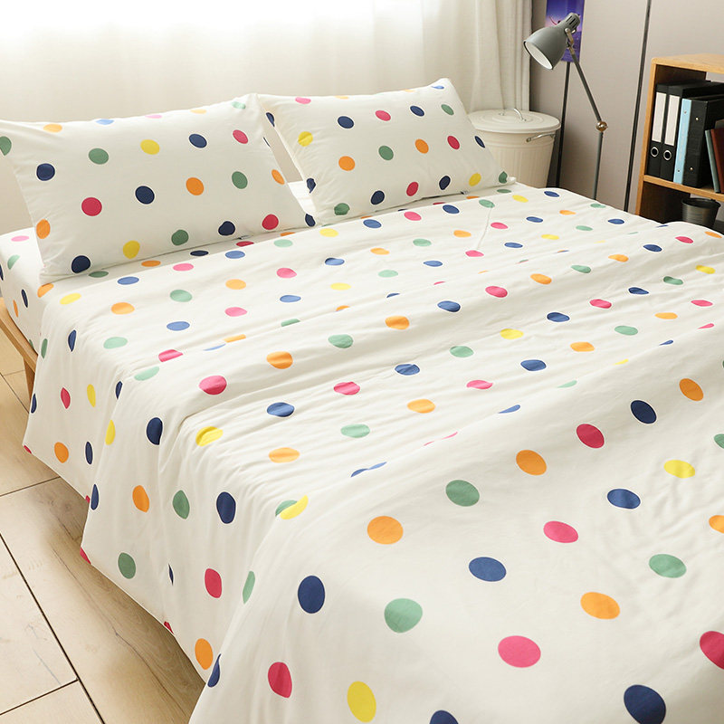波点纯棉三四件套田园ins全棉被套1.2m1.5m1.8米宿舍床笠单双人