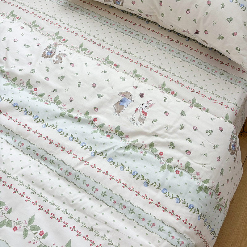 花藤兔床上四件套纯棉全棉100%小清新床单被套床笠宿舍三件套床品