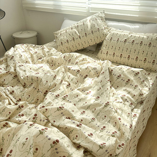 法式 玫瑰小清新全棉四件套纯棉被套1.5m1.8米大学生宿舍床上3件套