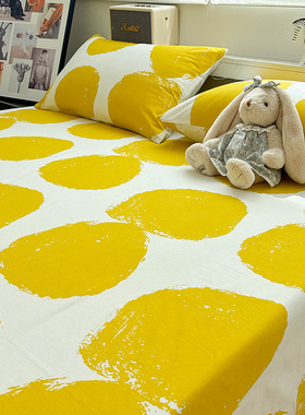 姜黄圆点家用单件床单纯棉全棉加厚被单全包床笠单人可配三四件套